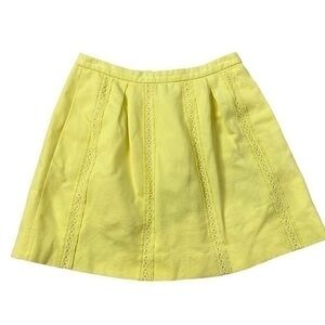 J. Crew Womens Lemon Yellow A-Line Structured Cotton Pleated Mini Skirt size 6
